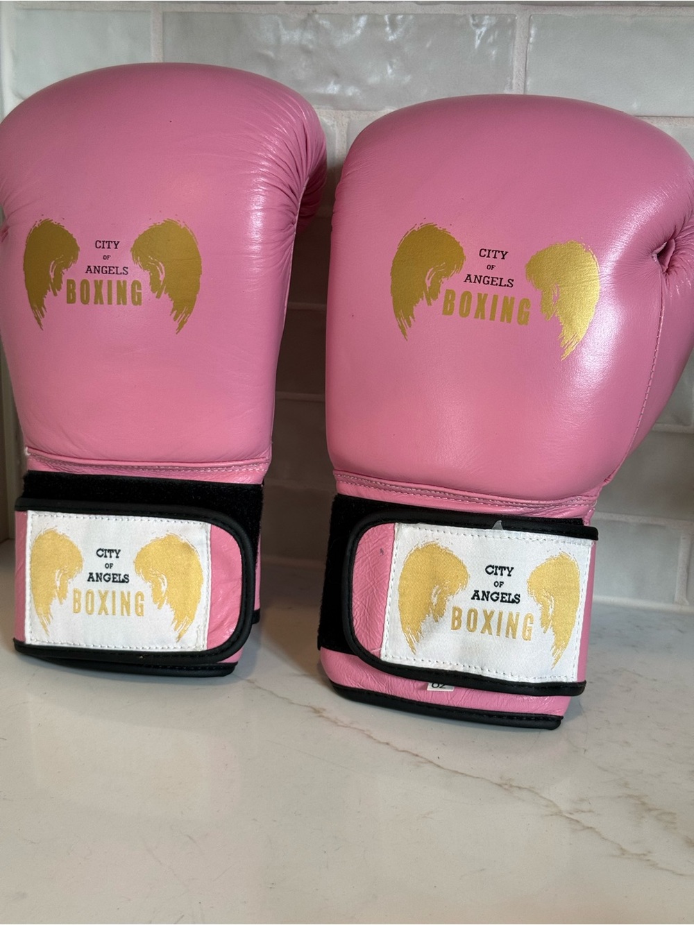 City of Angels Boxing 12 oz Pink Leather Boxing Gloves + Hand Wraps